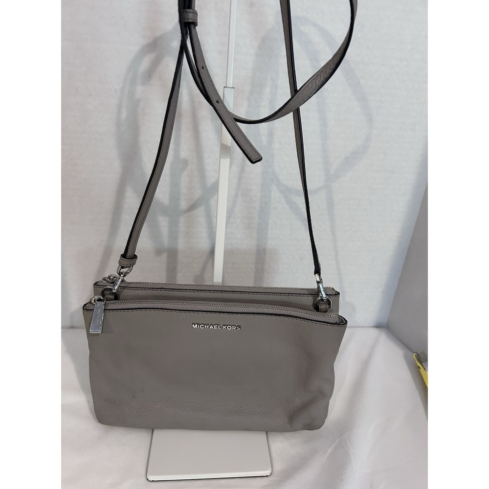 Michael Kors Shoulder Cross Bag Gray‎  Pebble Leather 32S7SAFC3L Tag Double Zip - Picture 13 of 14